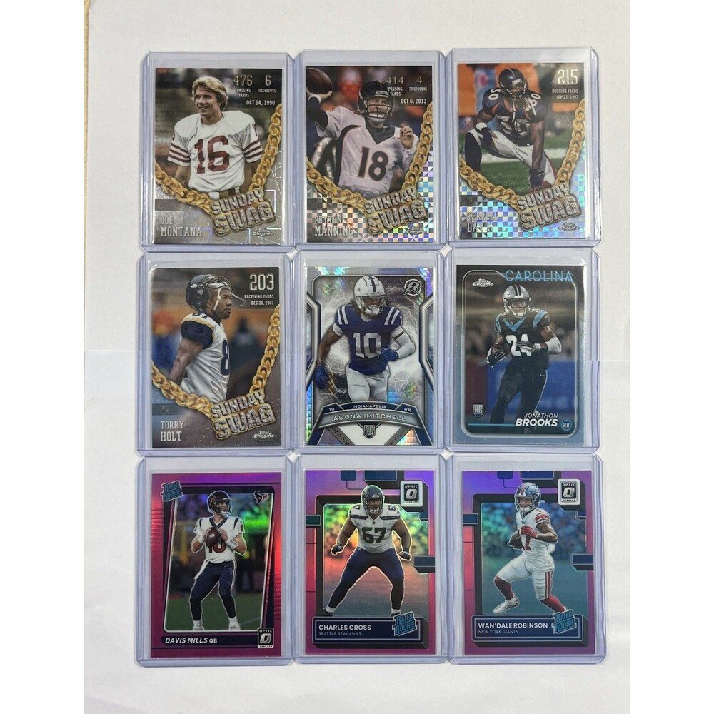 Football Card Lot - Joe Montana Peyton Manning Jonathon Brooks Rated Rookies 9pc